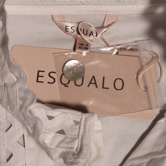 White Lace Cut Out Mandarin Collar Puff Sleeve Cotton Blouse Esqualo Sz 4 - Picture 13 of 15